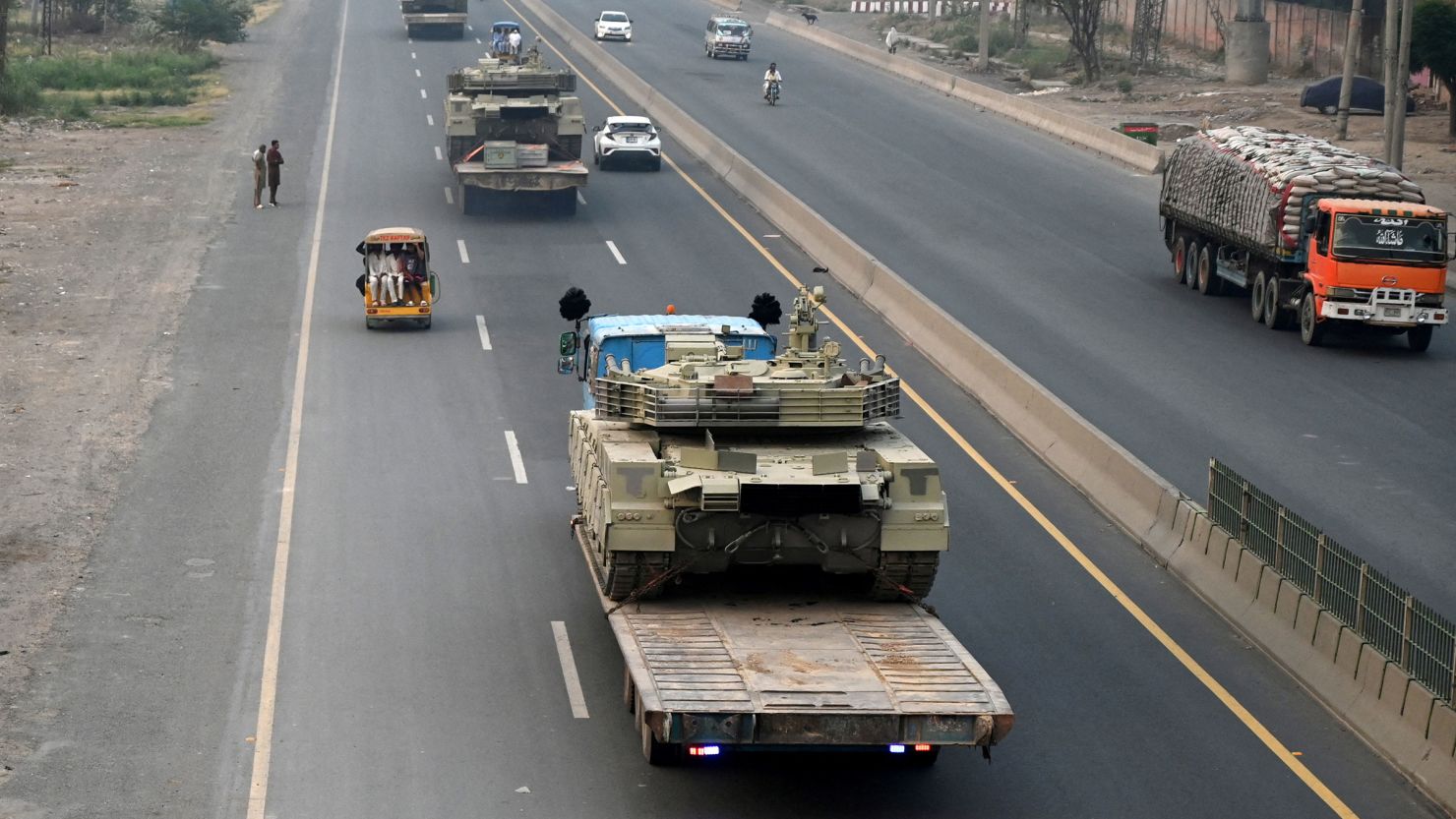 Tanks are transported on a road in Muridke near Lahore, Pakistan, May 7, 2025.