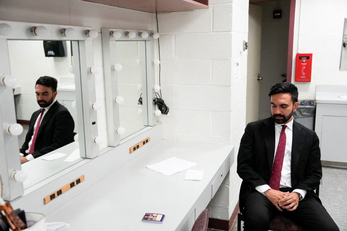 Mamdani prepares ahead of a debate at the John Jay College of Criminal Justice in New York on June 12.