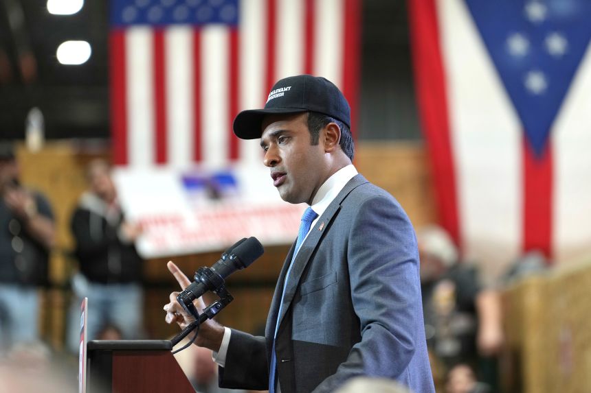 Vivek Ramaswamy announces his candidacy for Ohio governor, in West Chester Township, Ohio, in February.