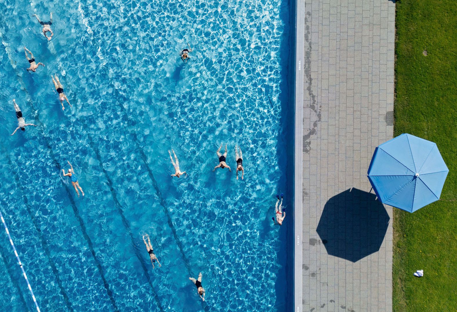 Swimmers enjoy a pool in Munich, Germany, on Thursday, May 1.