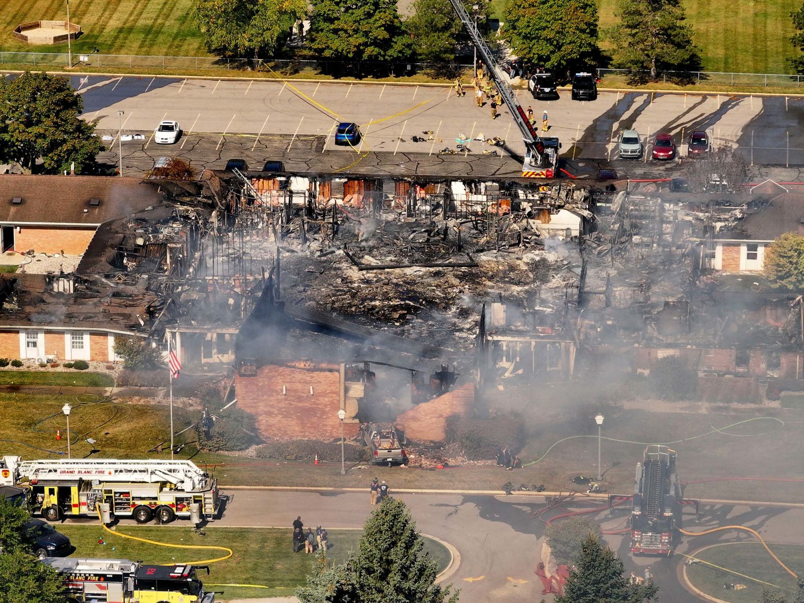 Emergency crews respond to <a href="index.php?page=&url=https%3A%2F%2Fwww.cnn.com%2F2025%2F09%2F29%2Fus%2Fhow-shooting-fire-michigan-church-unfolded">a shooting and fire</a> at the Church of Jesus Christ of Latter-day Saints in Grand Blanc, Michigan, on Sunday, September 28. A former Marine and Iraq War veteran plowed his truck into the chapel, shooting worshippers with an assault weapon and setting the building on fire. At least four people were killed.