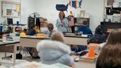 A substitute teacher inside a fourth and fifth grade classroom at Bell Central