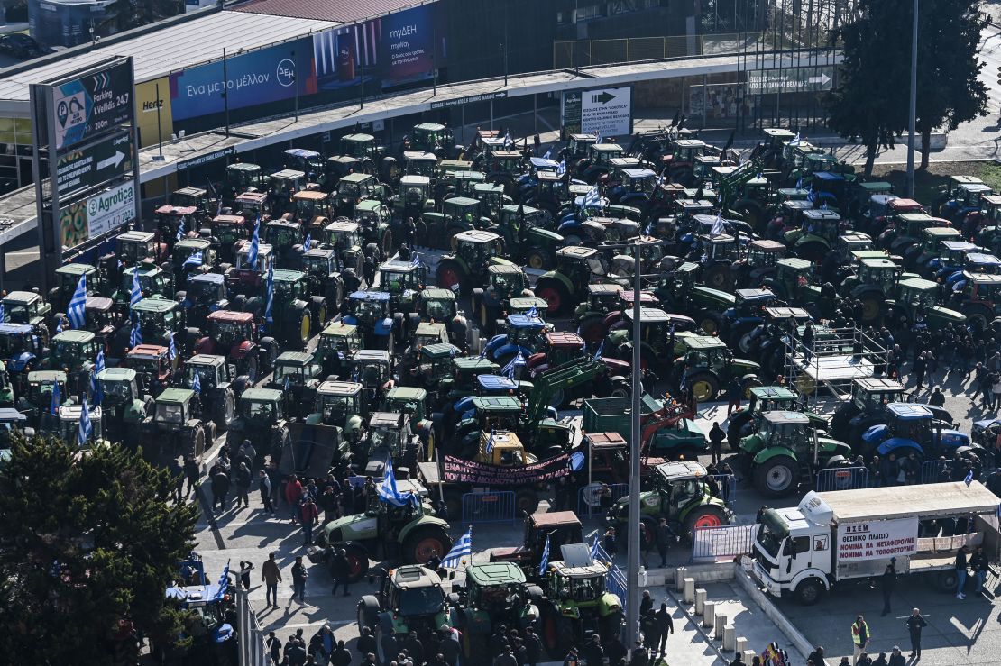 Farmers gather with their tractors at the Agrotica agricultural fair in Thessaloniki, Greece.