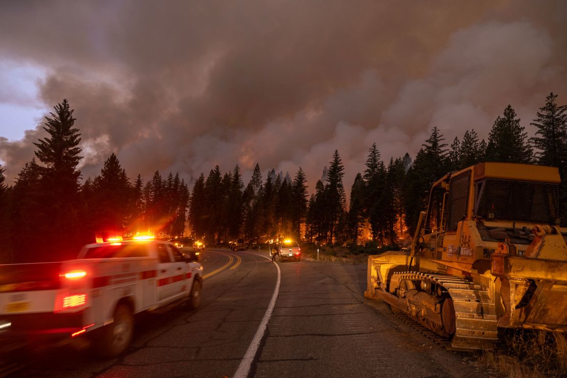 The Park Fire's flames spread rapidly Sunday near Chico, California.