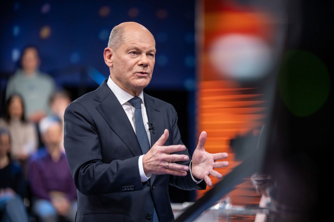 German Chancellor Olaf Scholz speaks on the ZDF program “Klartext,