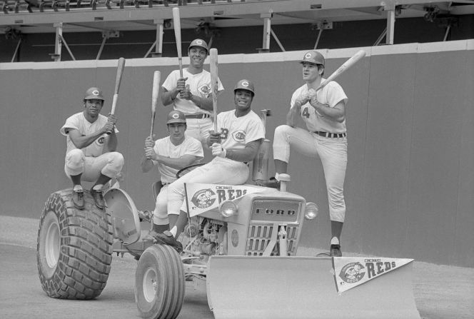 Rose, far right, poses with a few Cincinnati teammates in 1970. From left are Bobby Tolan, Johnny Bench, Lee May and Rose. The Reds teams that dominated in the '70s were known as the "Big Red Machine." Rose would win the World Series with the Reds in 1975 and 1976.