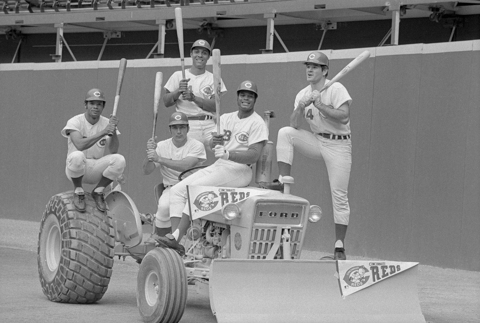 Rose, far right, poses with a few Cincinnati teammates in 1970. From left are Bobby Tolan, Johnny Bench, Lee May and Rose. The Reds teams that dominated in the '70s were known as the "Big Red Machine." Rose would win the World Series with the Reds in 1975 and 1976.