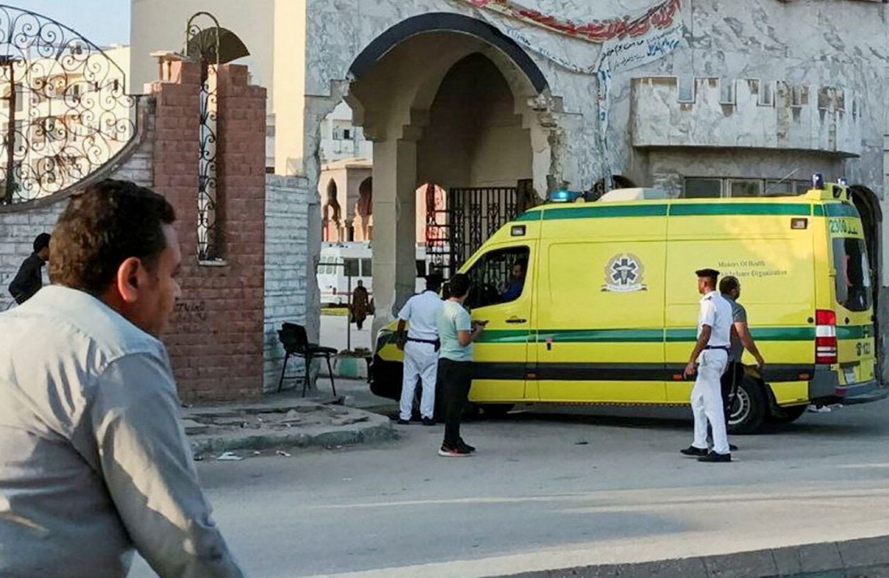 Security guards check an Egyptian ambulance carrying critically injured Palestinians as it arrives at a hospital in Al-Arish, Egypt, on Wednesday.