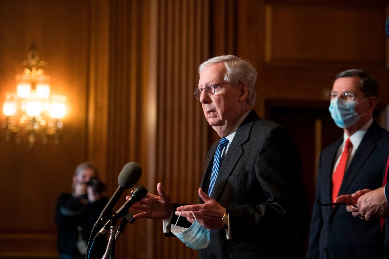 Senate Majority Leader Mitch McConnell speaks during a news conference at the US Capitol in Washington, DC, on December 15.