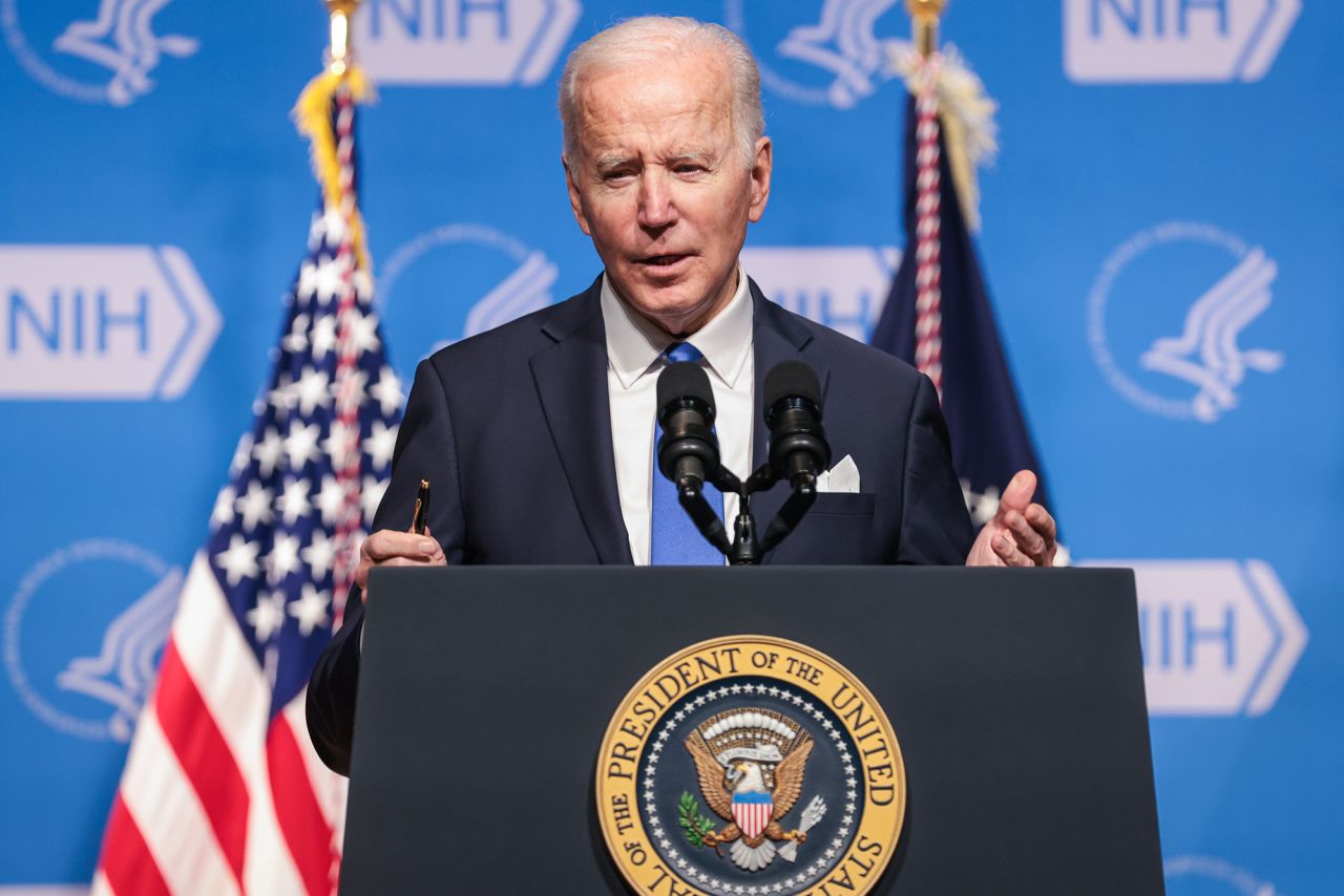 U.S. President Joe Biden speaks while visiting the National Institutes of Health (NIH) in Bethesda, Maryland, U.S., on Thursday, December 2nd, 2021. 