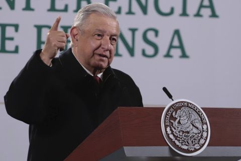 Andrés Manuel López Obrador, President of Mexico speaks during a press conference from the National Palace in Mexico City, Mexico on Thursday, January 7. 