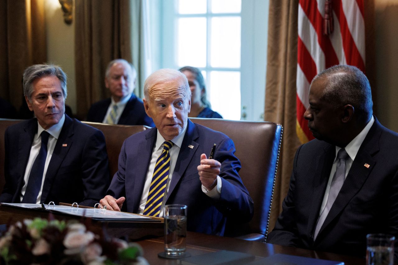 President Joe Biden speaks during a Cabinet meeting inside the West Wing of the White House on Friday.