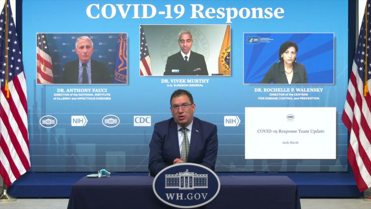 White House Covid-19 senior adviser Andy Slavitt, front, speaks at a briefing on April 16.