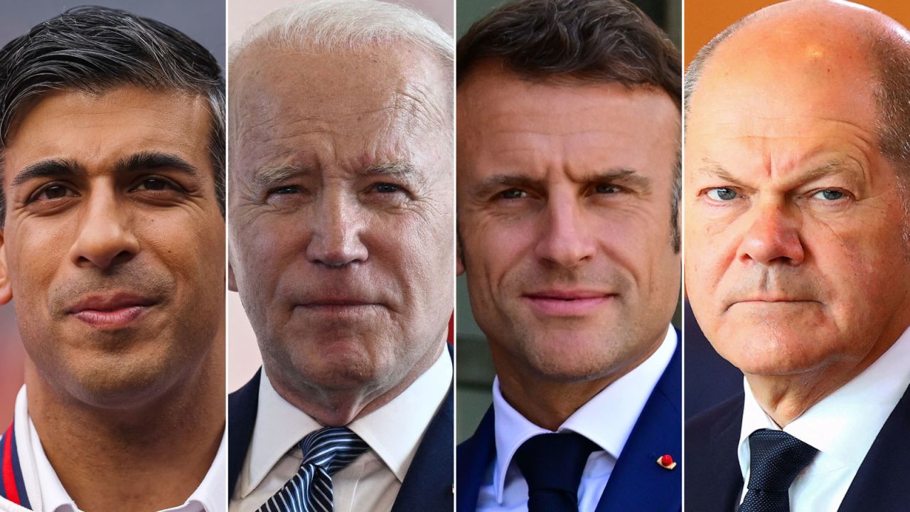 From left, UK Prime Minister Rishi Sunak, US President Joe Biden, French President Emmanuel Macron and German Chancellor Olaf Scholz. 