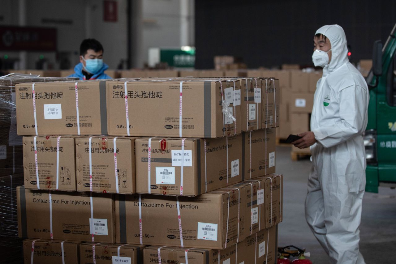 Medical supplies at a warehouse in Wuhan, China, on February 4, 2020.