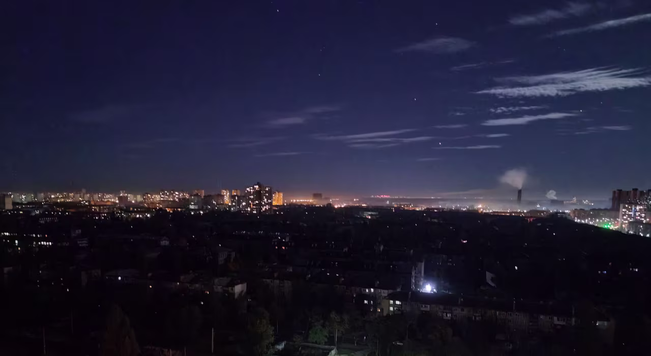 A view of Kyiv during a rolling blackout following rocket attacks to critical infrastructures in the evening on October 11. 