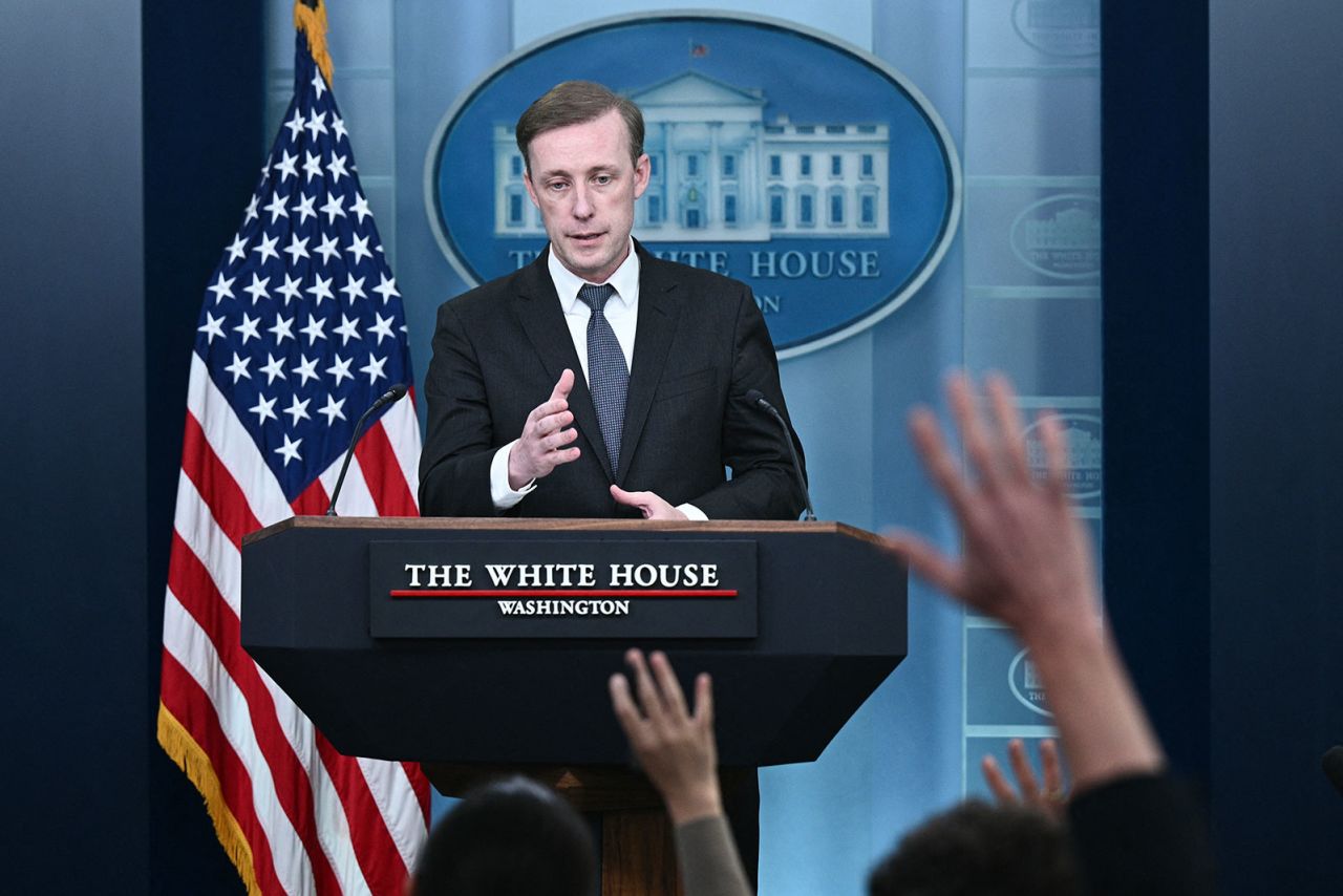 US National Security Adviser Jake Sullivan speaks during the daily briefing at  the White House in Washington, DC, on Thursday, August 1. 