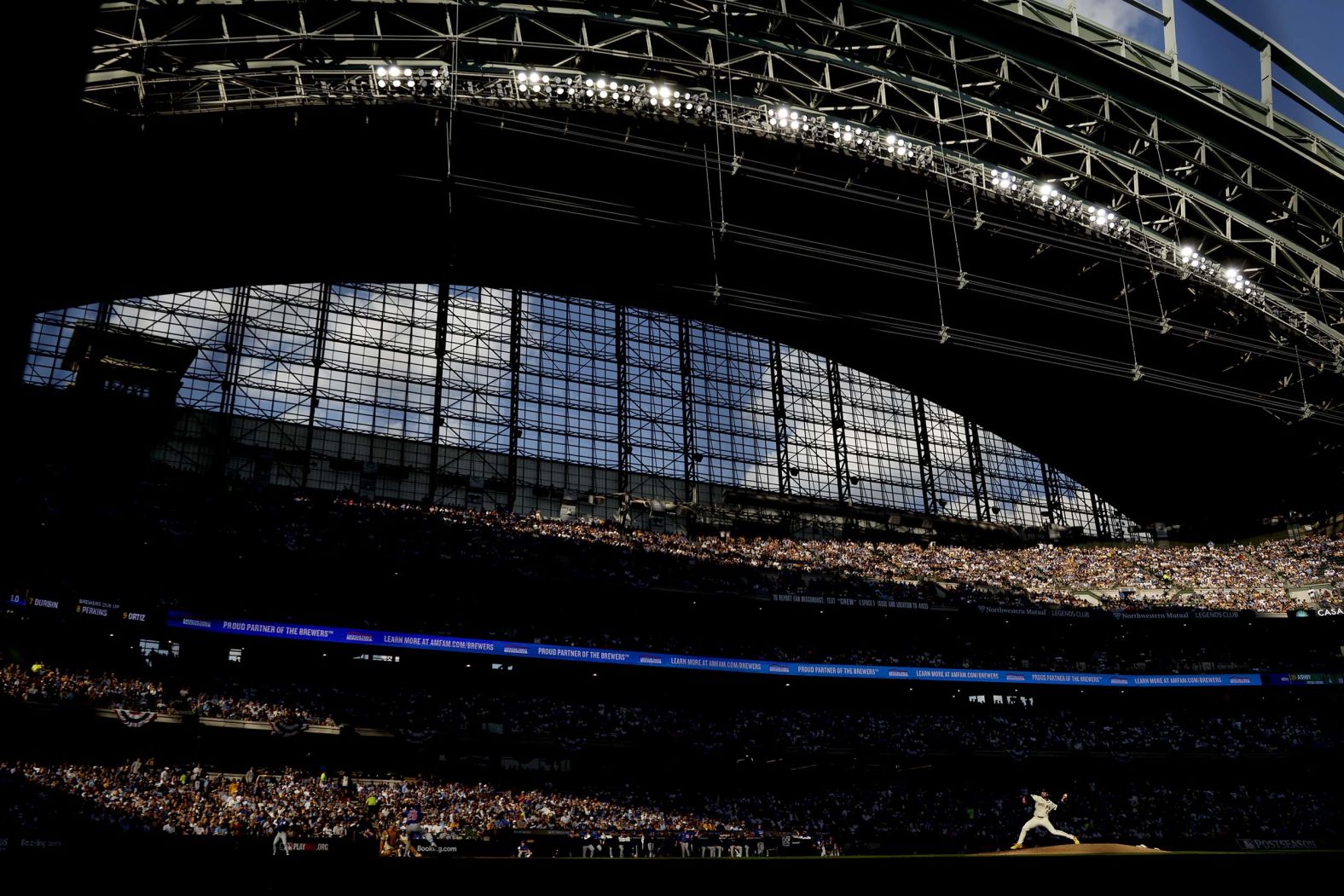 The Milwaukee Brewers’ Aaron Ashby delivers a pitch during a home playoff game at American Family Field on Saturday, October 4. The Brewers were facing the Chicago Cubs in Game 1 of the National League Division Series.
