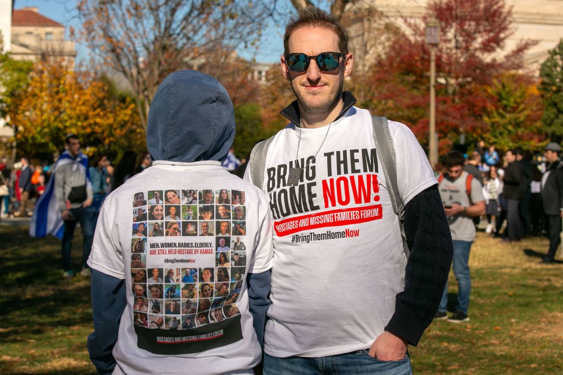 Michal and Noam Sheps, from New Jersey,  went to the rally in Washington, DC, to show their support for the hostages.