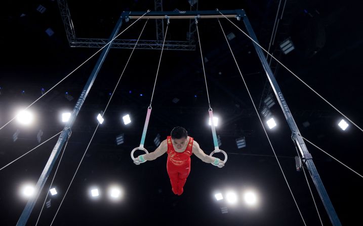 Chinese gymnast Liu Yang competes in the rings final on August 4. <a href="https://www.cnn.com/sport/live-news/paris-olympics-news-2024-08-04#h_7b011acc3d01328c88edec119467b22b">He won gold in the event</a>, just as he did three years ago in Tokyo.