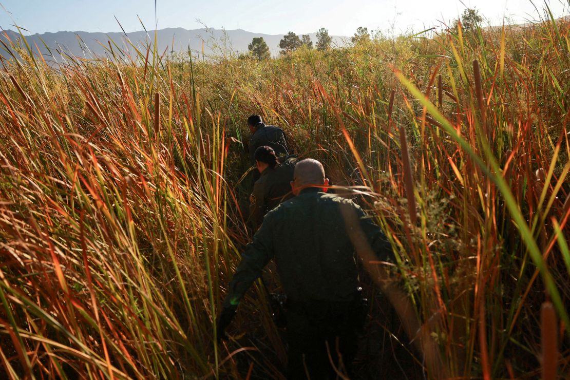 U.S. Border Patrol agents search for migrants trying to enter the United States from Mexico undetected, in Sunland Park, New Mexico, on October 24, 2024.