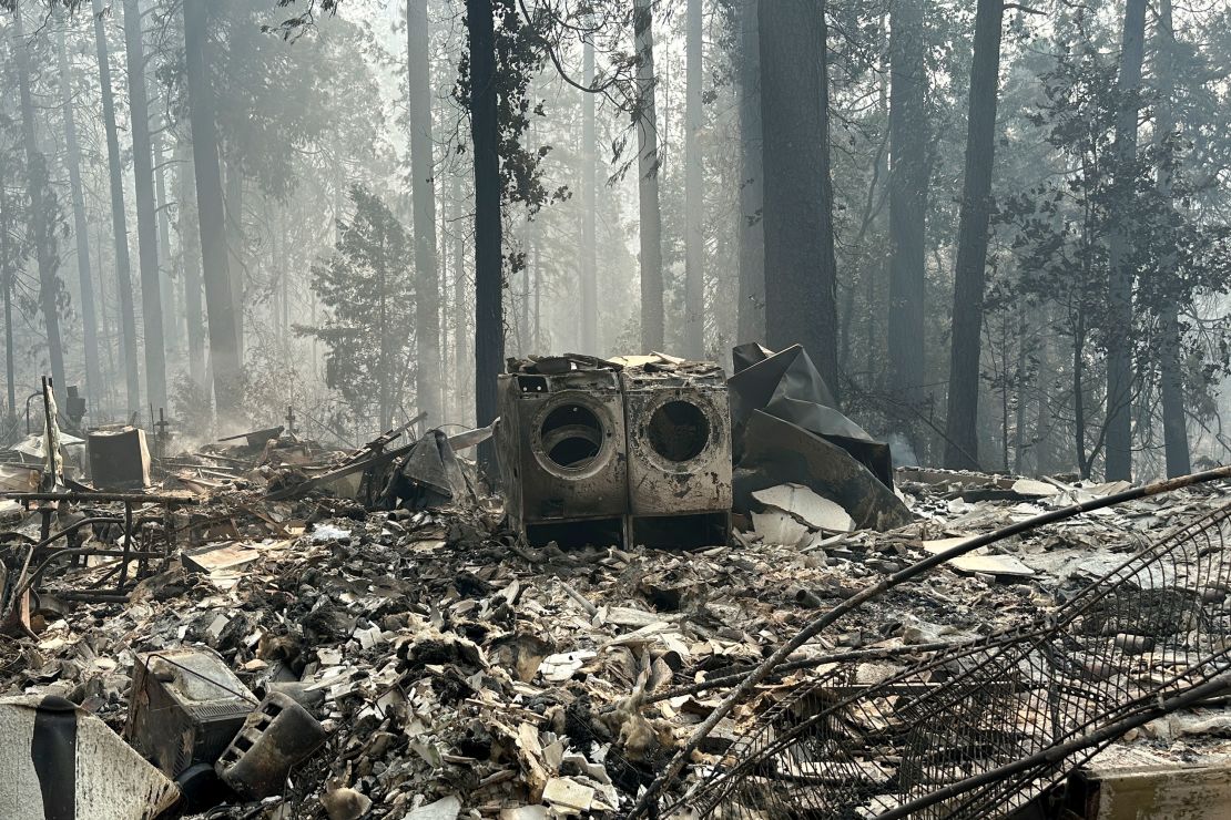 A charred washer and dryer mark where a home once stood before the Park Fire destroyed it Butte County, California.