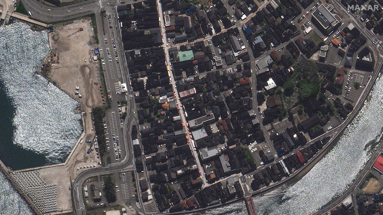 A satelite photo shows the area near Wajima, Japan on April 27, 2021.