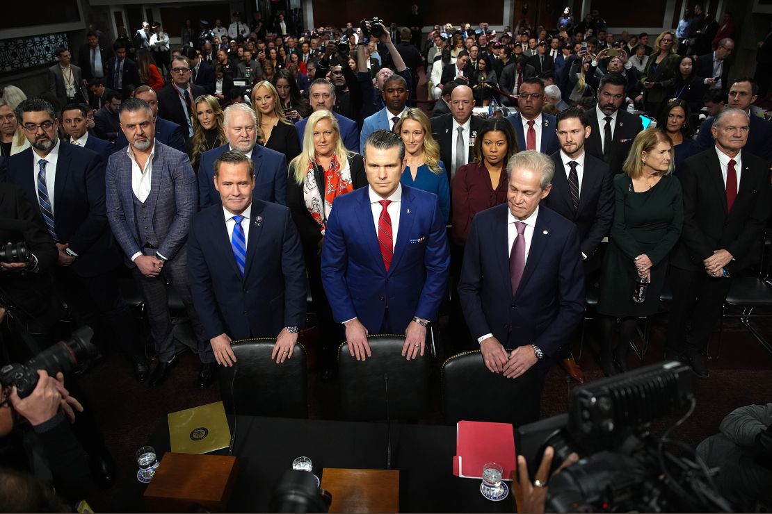 Pete Hegseth arrives for his Senate military confirmation hearing at the Capitol on January 14, 2025 in Washington, DC.