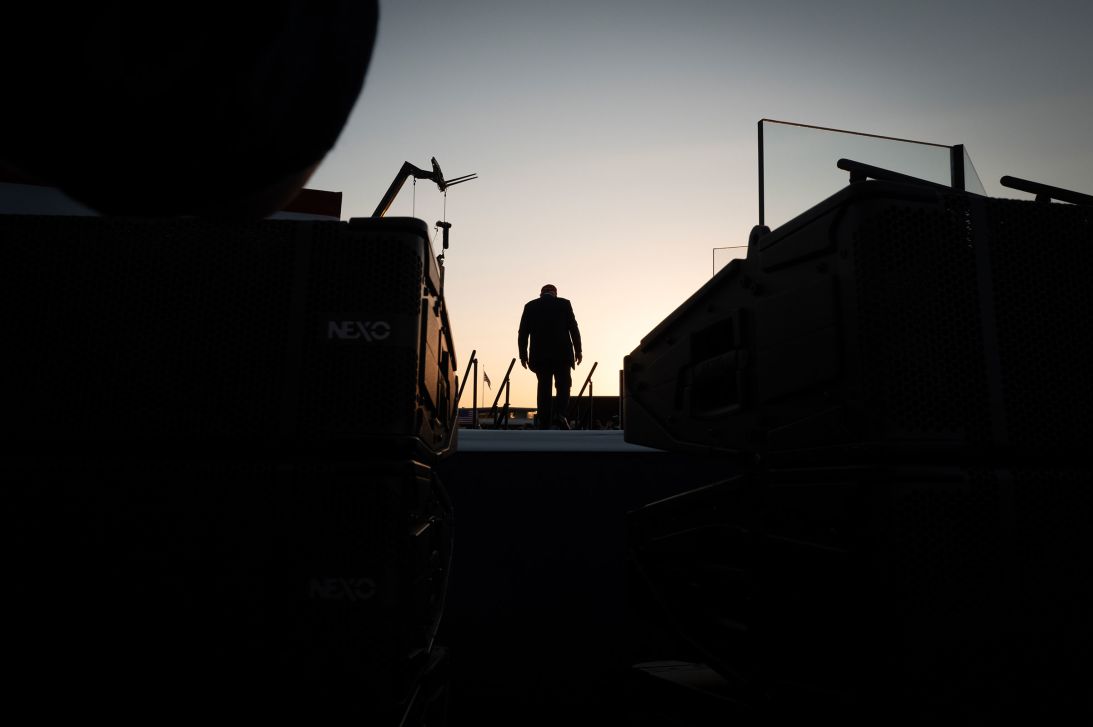 President Donald Trump leaves after speaking at a rally at the Iowa State Fairgrounds in Des Moines on July 3.