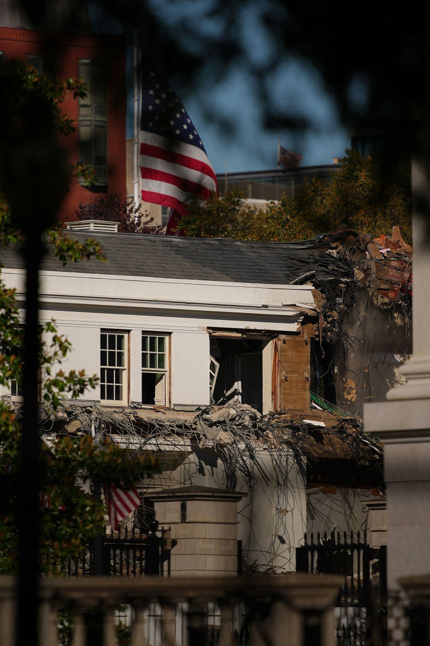 The facade of the East Wing of the White House is demolished on Tuesday.