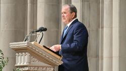 Former US President George W. Bush speaks during the funeral service for late US Vice President Dick Cheney at the Washington National Cathedral in Washington, DC, on November 20, 2025. Dick Cheney, celebrated as a master Republican strategist but defined by the darkest chapters of America's "War on Terror," was honored Thursday in a funeral attended by Washington's elite that pointedly left out President Donald Trump. (Photo by SAUL LOEB / AFP) (Photo by SAUL LOEB/AFP via Getty Images)          