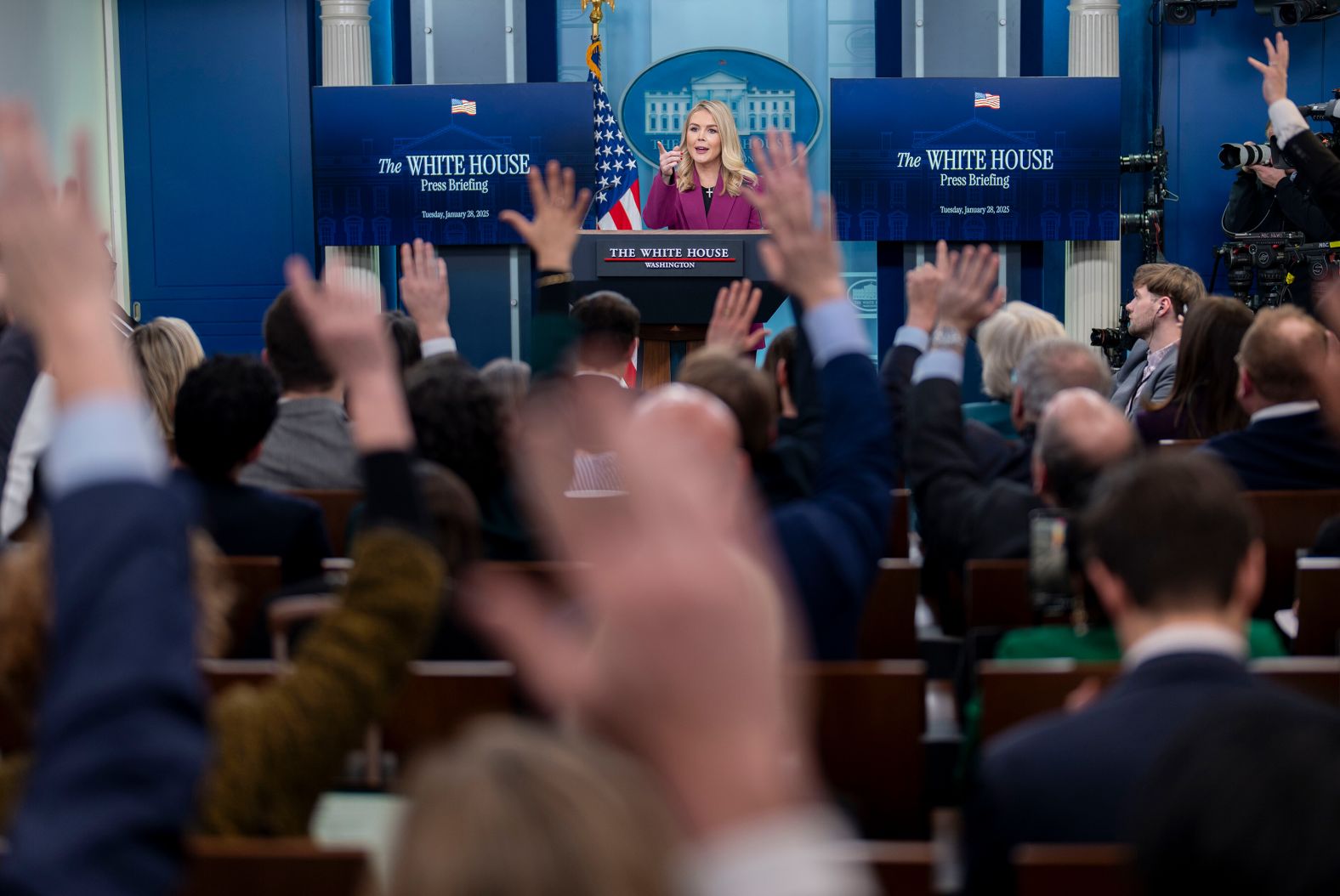 New White House press secretary Karoline Leavitt holds <a href="index.php?page=&url=https%3A%2F%2Fwww.cnn.com%2F2025%2F01%2F28%2Fmedia%2Fkaroline-leavitt-first-press-conference%2Findex.html">her first press briefing</a> in Washington, DC, on Tuesday, January 28.