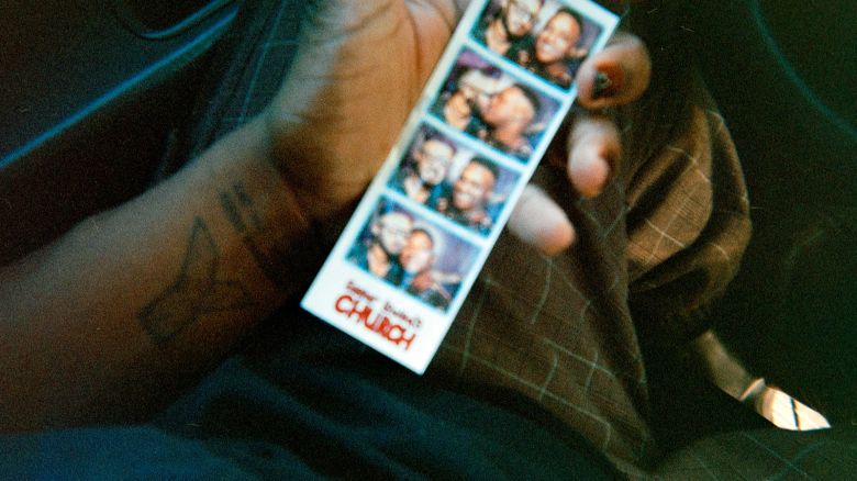 A strip of pictures showing Taylor Alxndr and their husband Lawrence, a fellow drag artist. 