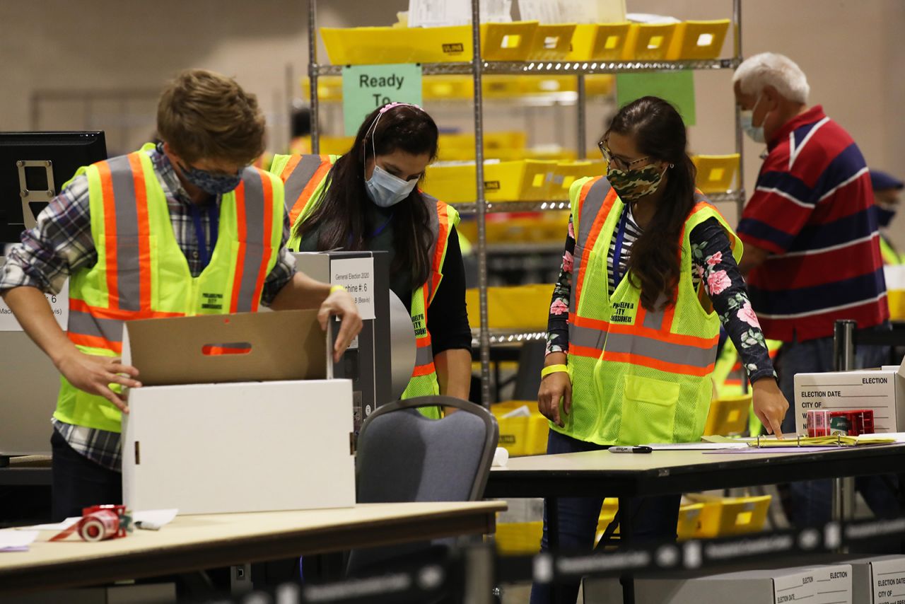 Election workers count ballots on November 4, in Philadelphia, Pennsylvania.