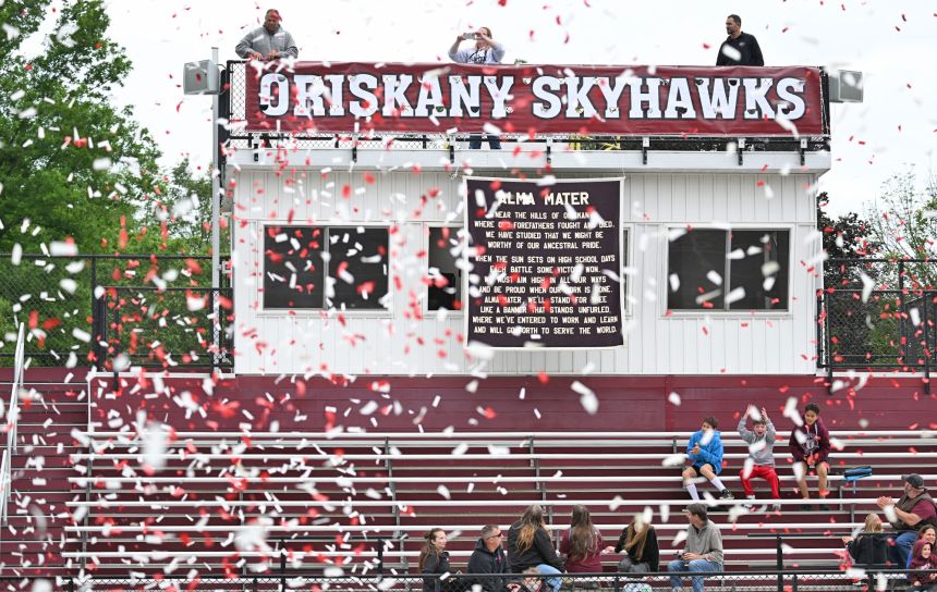 The unveiling of the new Oriskany moniker at Bernie Block Field on June 10.