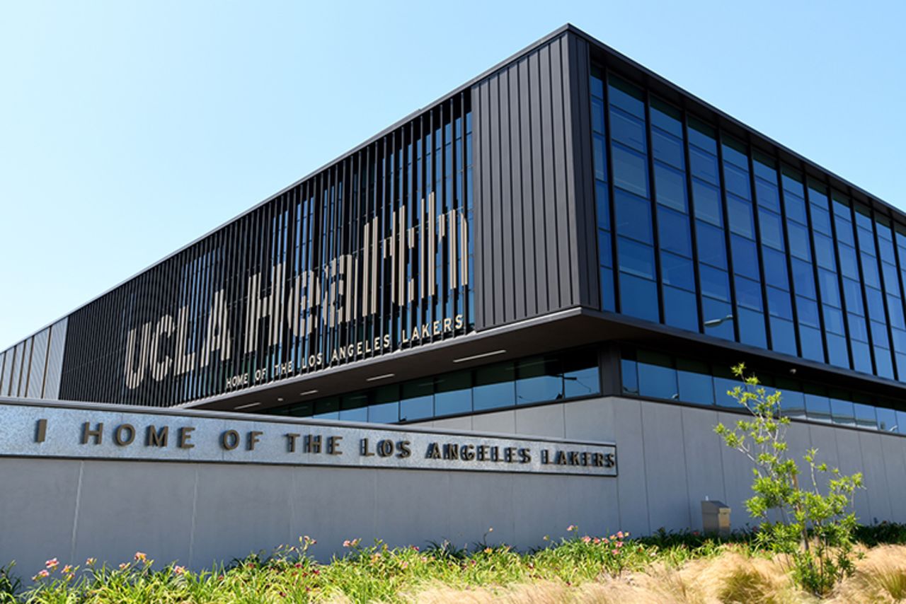 Exterior of the UCLA Health Training Center where the the Los Angeles Lakers practice seen on April 28, in El Segundo, California.