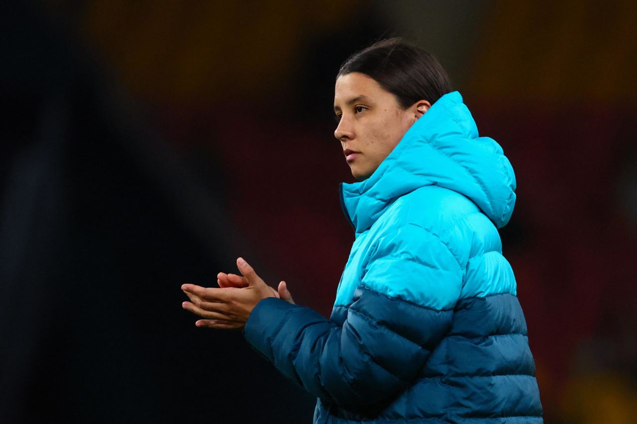 Australia's captain Sam Kerr applauds the fans after her team's loss in the match between Australia and Nigeria in Brisbane on July 27. 