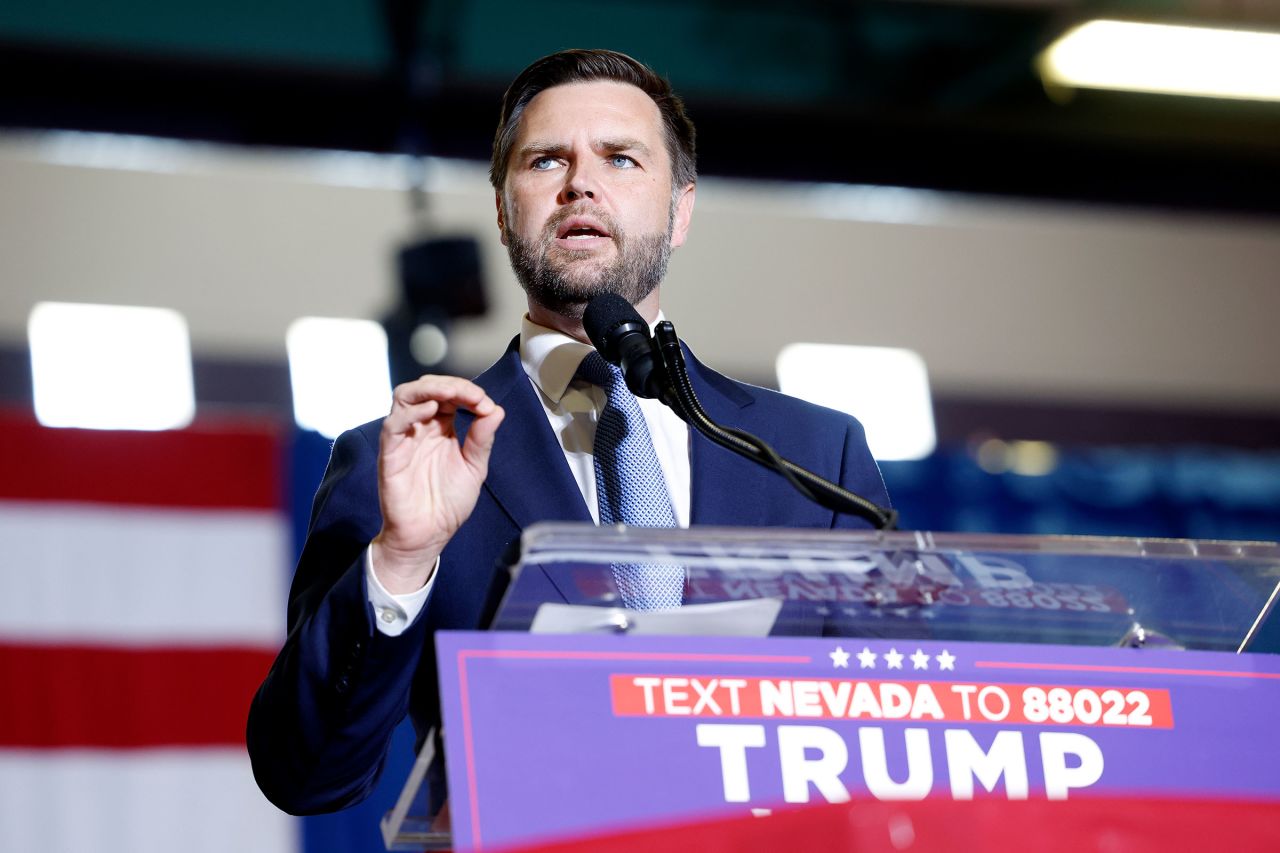 Sen. JD Vance speaks at a campaign rally at Liberty High School on July 30 in Henderson, Nevada. 