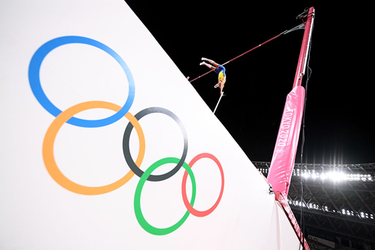 Armand Duplantis of Team Sweden during the Men's Pole Vault Final on day eleven of the Tokyo 2020 Olympic Games at Olympic Stadium on August 3, 2021.