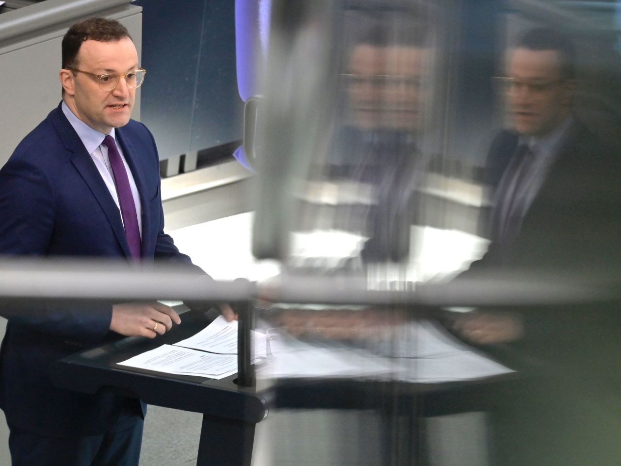 German Health Minister Jens Spahn delivers a speech during a session of the German lower house of parliament?in Berlin on March 4.