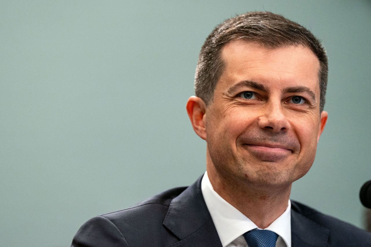 Secretary of Transportation Pete Buttigieg testifies before a committee in Washington, DC, in April.