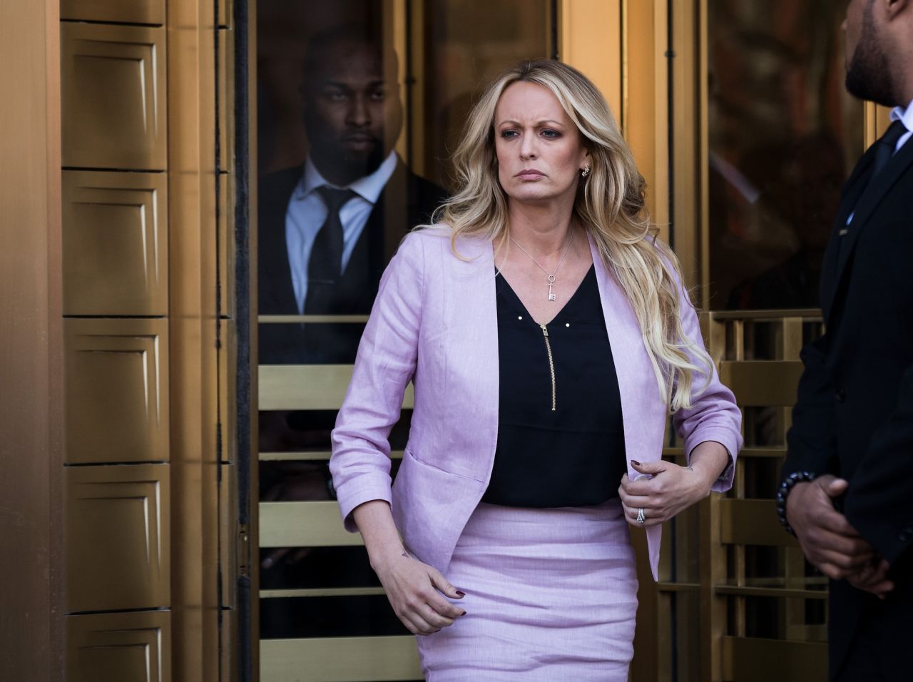 Stormy Daniels exits the federal court building in lower Manhattan on April 16, 2018.