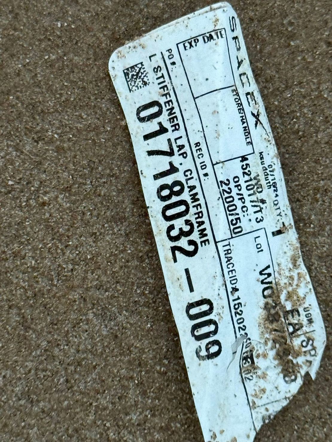 This label with a SpaceX logo washed up on Bagdad Beach in May.