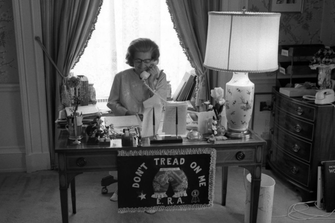 First lady Betty Ford, at her desk in the East Wing of the White House, in 1975.