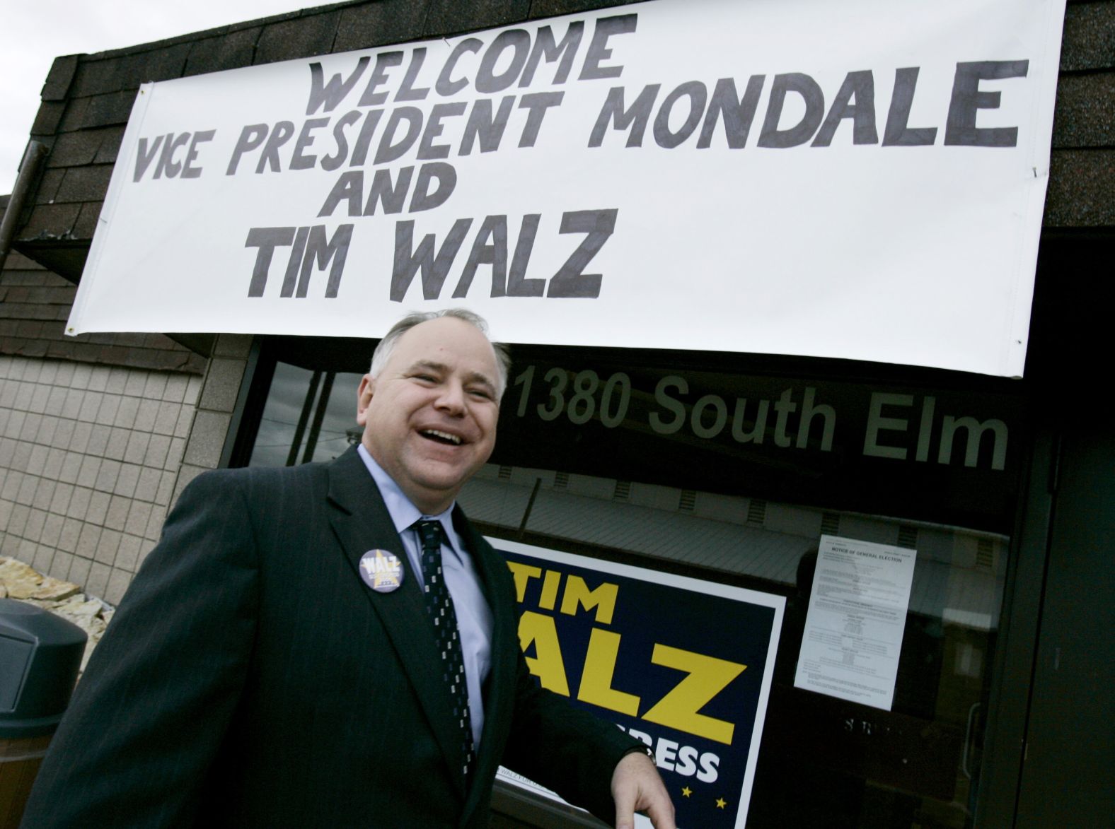 As a first-time candidate for Congress, Walz arrives at an event featuring former Vice President Walter Mondale in Owatonna, Minnesota, in October 2006. Walz was in a tight race with Republican Rep. Gil Gutknecht.