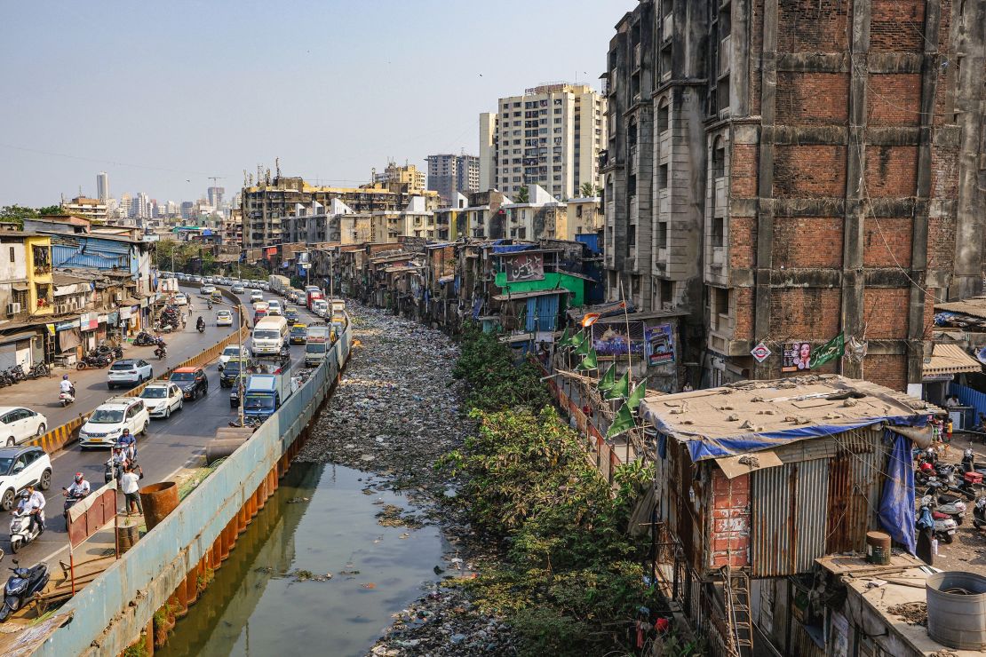 A sewage drain canal full of garbage is seen in Dharavi on April 18.