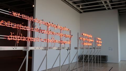 In Demian DinéYazhi´'s neon poetry, flickering letters spelled the hidden plea “Free Palestine.” The final component to the Diné artist's installation was unknown to the Whitney Biennial’s curators.