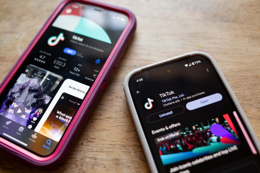 TikTok is seen in the app stores of an iPhone and Google Pixel on January 8, 2025. 