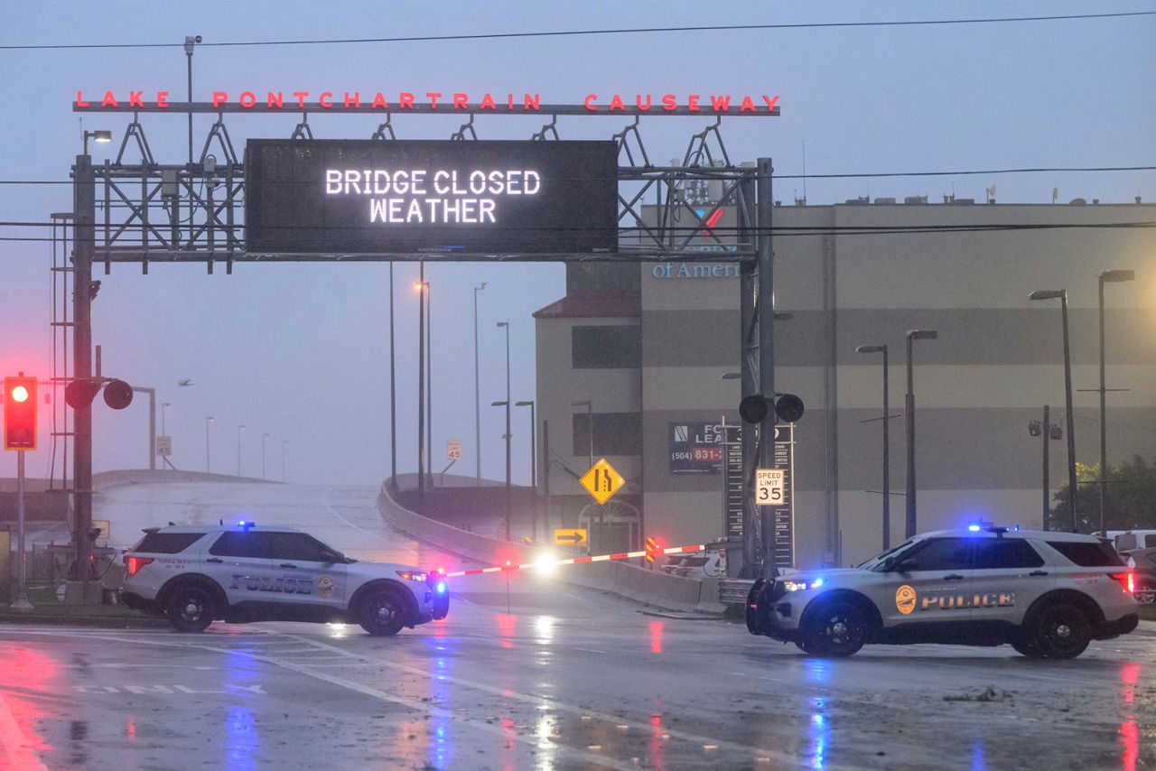 The entrance to Lake Ponchartrain Causeway is closed due to Hurricane Francine in Metairie, Louisiana on September 11.