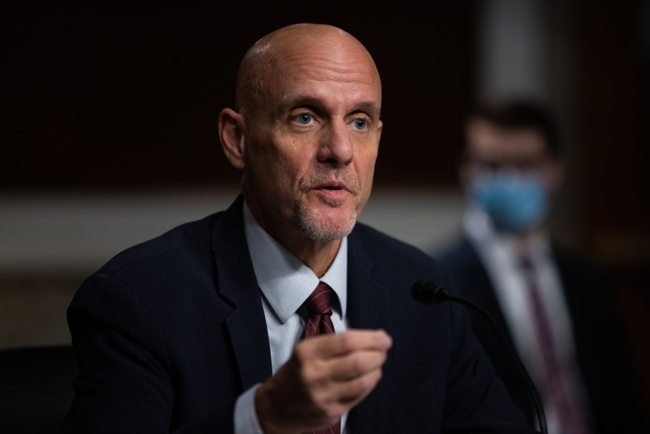 Commissioner of Food and Drugs Stephen Hahn testifies during a US Senate Senate Health, Education, Labor, and Pensions Committee hearing in Washington, DC, on September 23.